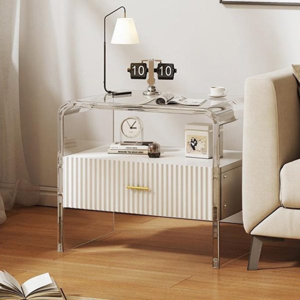 Modern Simplicity Rectangular Tabletop Acrylic Solid Wood Nightstand 1-Drawer For Bedroom - Image 14
