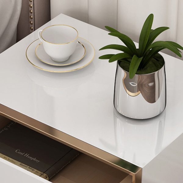 Modern Simplicity Cubic Solid Wood Stainless Steel Frame Nightstand 2-Drawer For Bedroom - Image 10