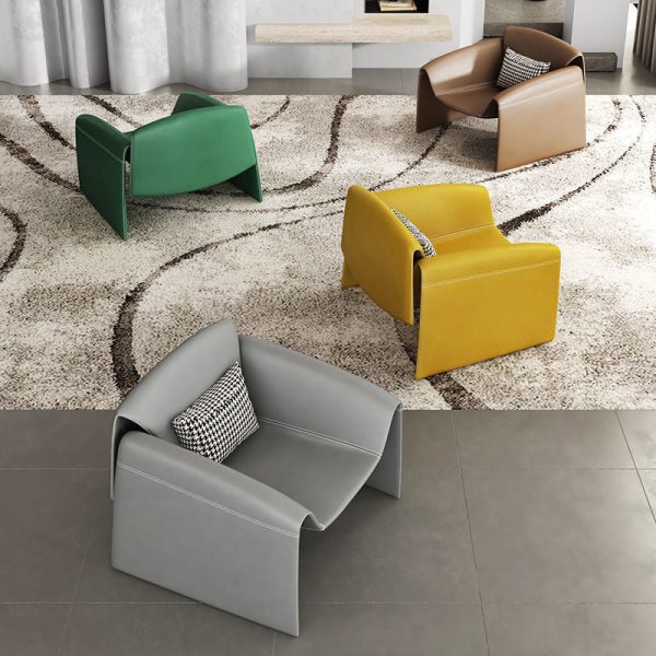 Modern Minimalist Trapezoid Back Plywood Leather Lambswool Accent Chair Backrest Armrest For Living Room - Image 12