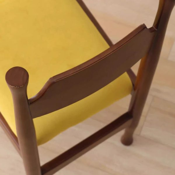 Traditional Vintage Wood Curved Frame Velvet Dining Chair Backrest For Dining Room - Image 7