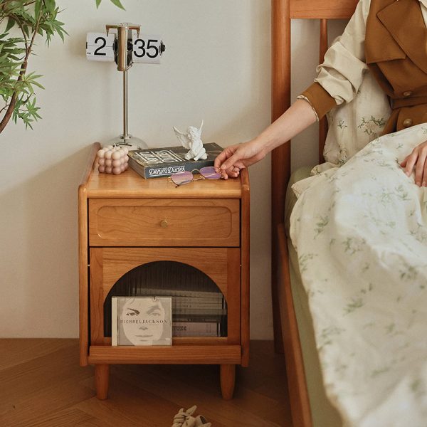 Contemporary Retro Solid Wood Cube Nightstand 1-Drawer Storage Cabinet For Bedroom - Image 16
