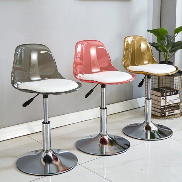 Modern Minimalist Square Round Cylinder Base Metal PET Bar Stool Backrest Footrest For Dining Room - Image 8