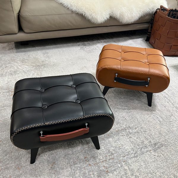 Modern Luxury Square Tufted Faux Leather Upholstered Portable Footstool For Living Room - Image 13