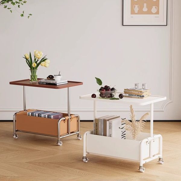 Modern Simplicity Tray Top Leather Storage Movable End Table 2-Tier For Living Room - Image 4