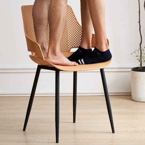 Modern Minimalist Square Hollowed Out Dots Backrest Plastic Iron Dining Chair Armrest For Dining Room - Image 9