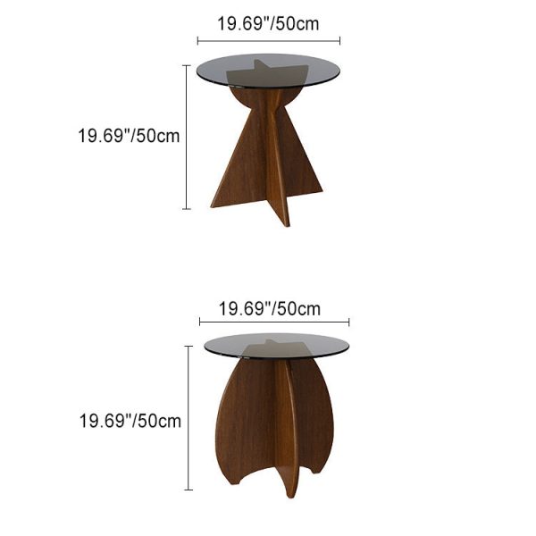 Contemporary Retro Geometric Oval Tempered Glass Wood Base End Table For Living Room - Image 5