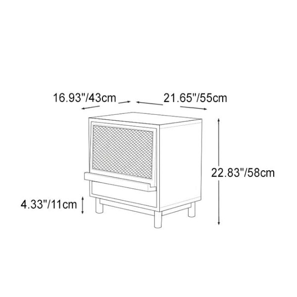 Contemporary Nordic Rectangular Wood Rattan End Table 1-Drawer For Living Room - Image 4