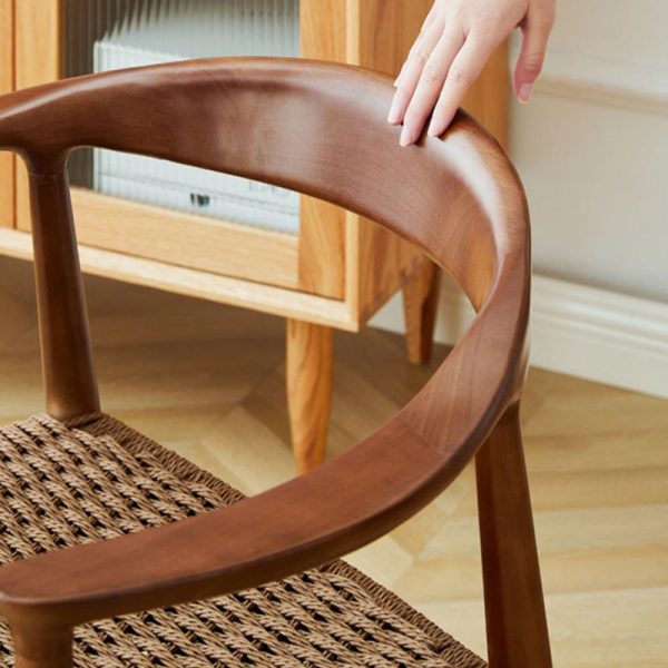 Traditional Vintage Braided Rope Wood Legs Square Dining Chair Backrest Armrest For Dining Room - Image 5