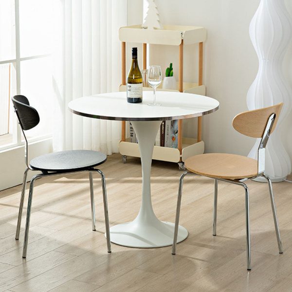 Modern Minimalist Round Wood Iron Dining Chair Four Legs Backrest For Dining Room - Image 9