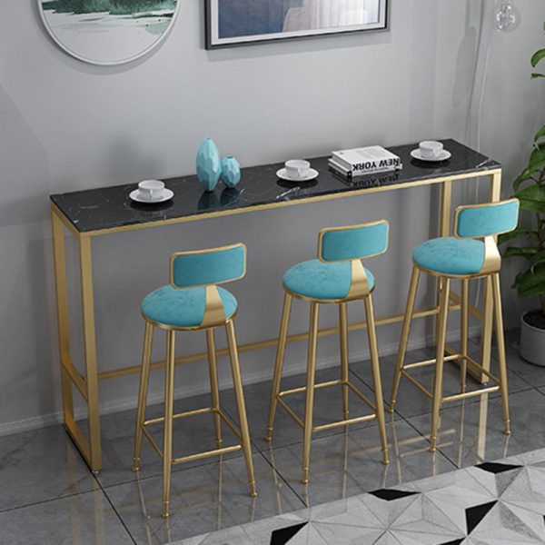 Contemporary Scandinavian Iron Velvet Sponge Marble Round Rectangular Bar Stool & Table Set For Kitchen - Image 3