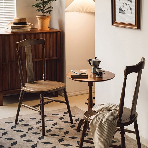 Traditional Vintage Scallop Shape Solid Wood Frame Dining Chair Slat Back Footrest For Dining Room - Image 17