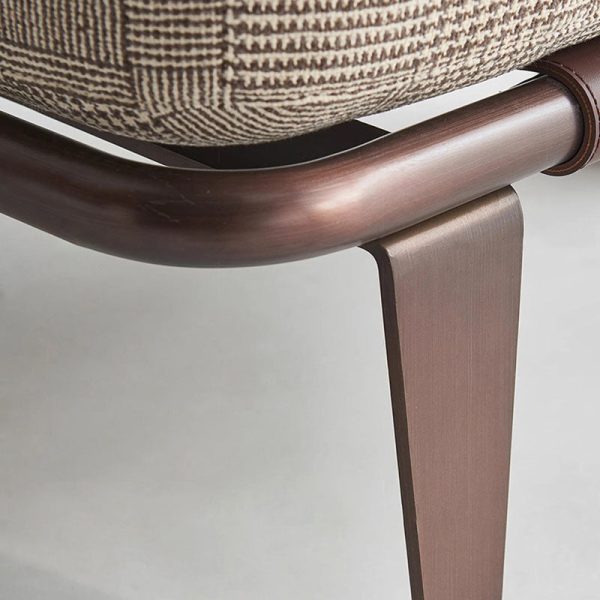 Modern Luxury Rectangular Cushion Cotton Linen Saddle Leather Stainless Steel Accent Chair Backrest For Living Room - Image 13