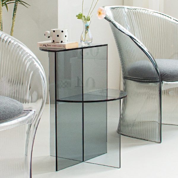 Contemporary Scandinavian Acrylic Semicircle End Table 2-Tier For Living Room - Image 11