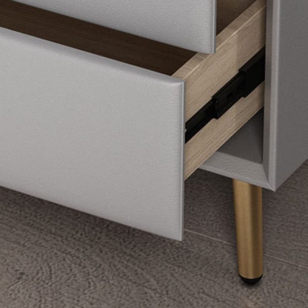Modern Luxury Rectangular Solid Wood Leather Hardware Nightstand 2-Drawer For Bedroom - Image 9