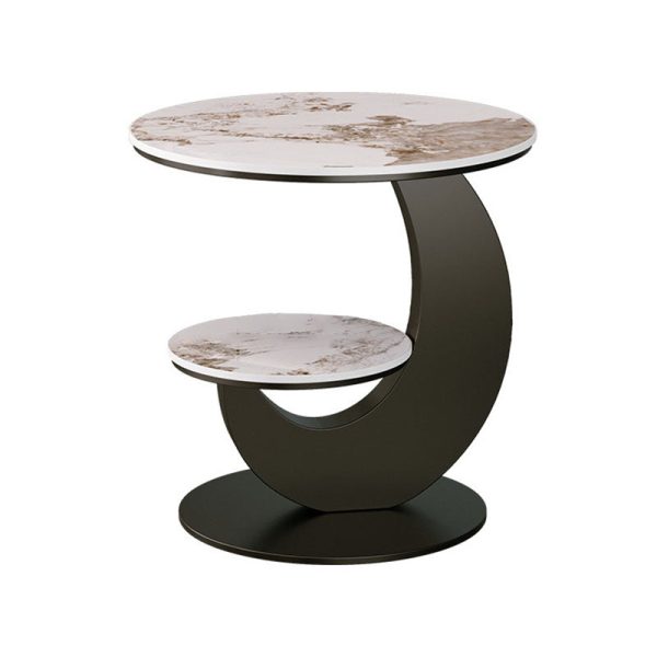 Modern Luxury Round Crescent Moon Frame Slab Carbon Steel End Table 2-Tray For Living Room - Image 27