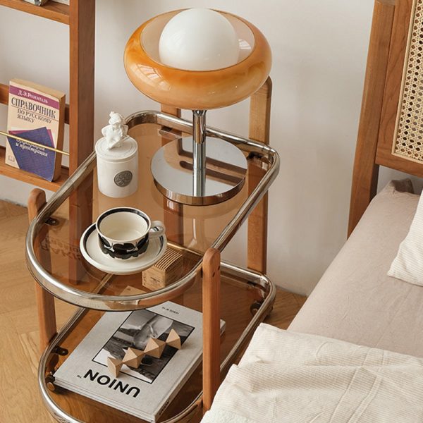 Modern Minimalist Square Wood Glass End Table Two Tier Trolley Swivel For Living Room - Image 14