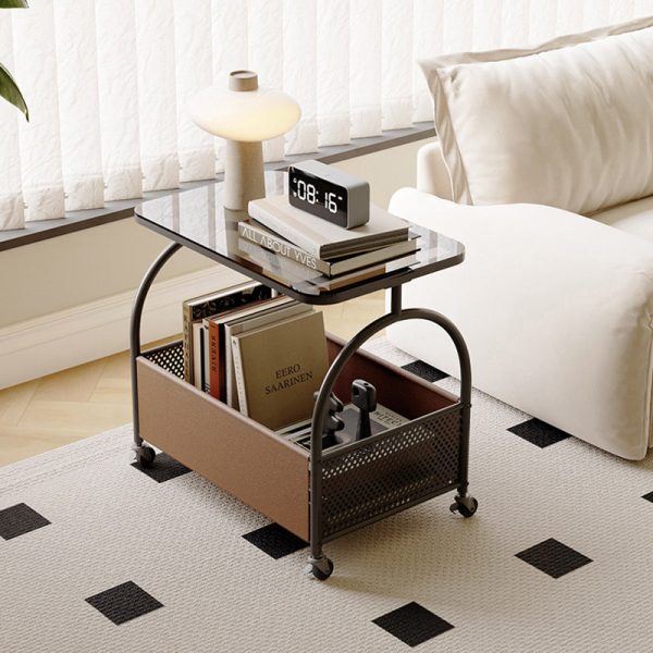 Contemporary Luxury Movable Rectangular Top Tempered Glass End Table 2-Tier For Living Room - Image 11