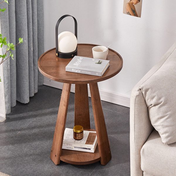 Modern Simplicity Round Rubber Wood End Table 2-Tier For Living Room - Image 12