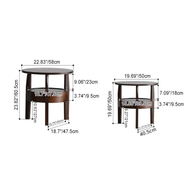 Contemporary Retro Antique Oak Wood Circular End Table 2-Tier Drawer For Living Room - Image 5