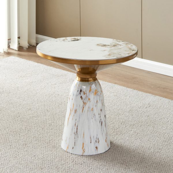 Modern Luxury Cone Base Rock Slab Metal Carbon Steel Side Table 1-Leg For Living Room - Image 10
