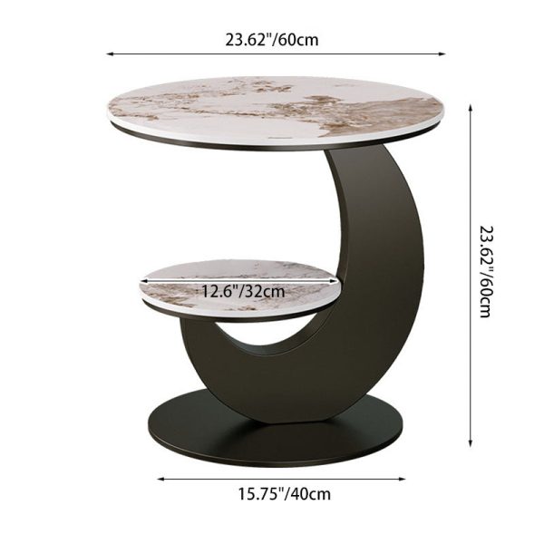 Modern Luxury Round Crescent Moon Frame Slab Carbon Steel End Table 2-Tray For Living Room - Image 9