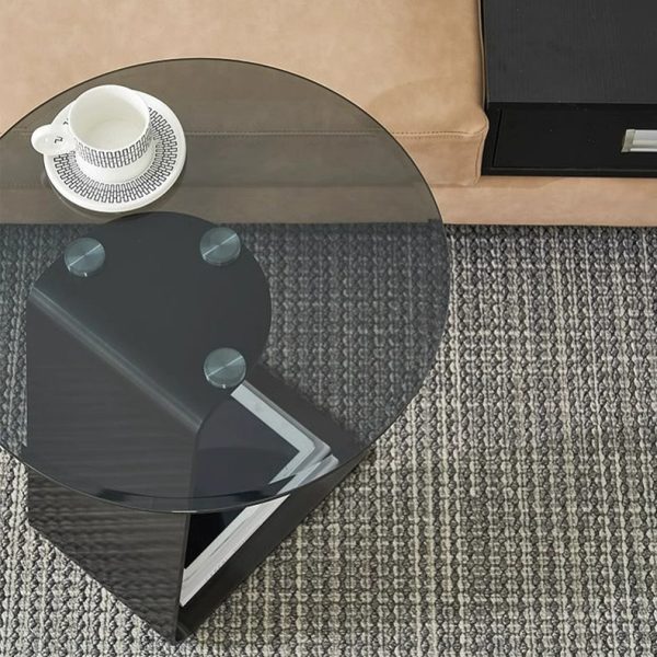 Modern Luxury Round Tempered Glass Carbon Steel Base End Table For Living Room - Image 7