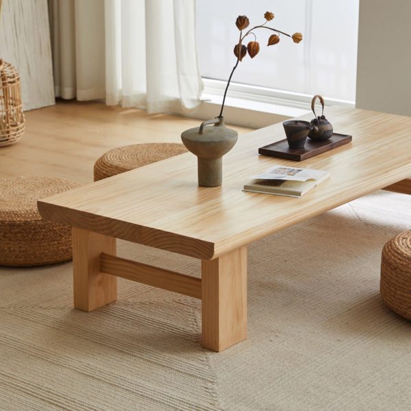 Traditional Japanese Rectangular Tabletop Solid Wood Coffee Table 4-Leg For Living Room - Image 11