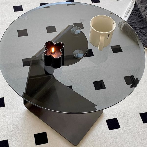 Modern Luxury Round Table Top Carbon Steel Metal Glass Side Table 1-Leg For Living Room - Image 11