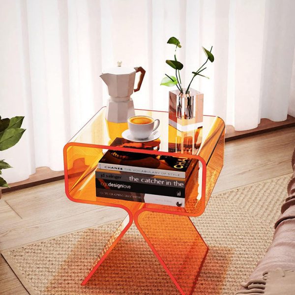 Modern Minimalist Rectangular Acrylic End Table 2-Tier For Living Room - Image 3