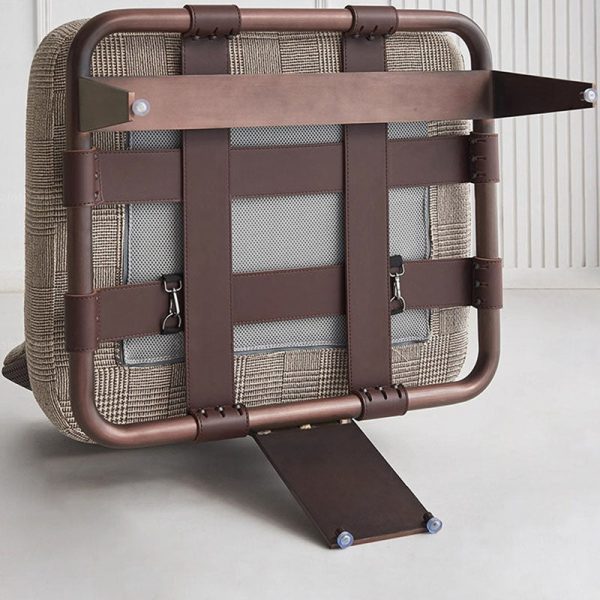 Modern Luxury Rectangular Cushion Cotton Linen Saddle Leather Stainless Steel Accent Chair Backrest For Living Room - Image 14