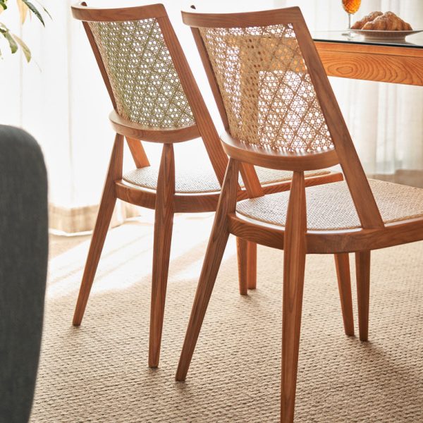 Traditional Vintage Rattan Weaving Wood Frame Dining Chair Backrest For Dining Room - Image 8
