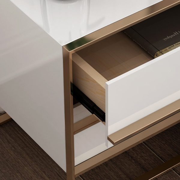 Modern Simplicity Cubic Solid Wood Stainless Steel Frame Nightstand 2-Drawer For Bedroom - Image 9
