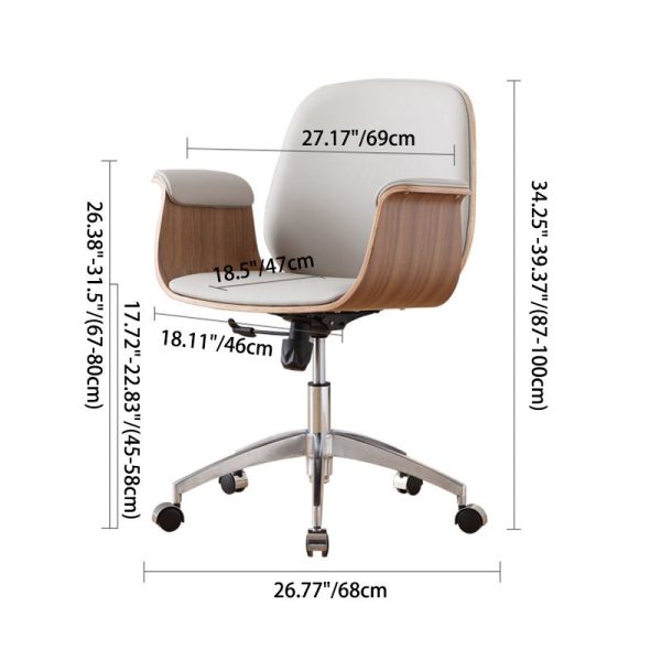 Contemporary Luxury Microfiber Leather Wood Grain Height Adjustable Swivel Desk Chair Backrest Armrest For Home Office - Image 4