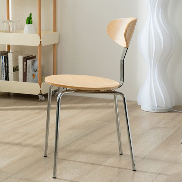 Modern Minimalist Round Wood Iron Dining Chair Four Legs Backrest For Dining Room - Image 8