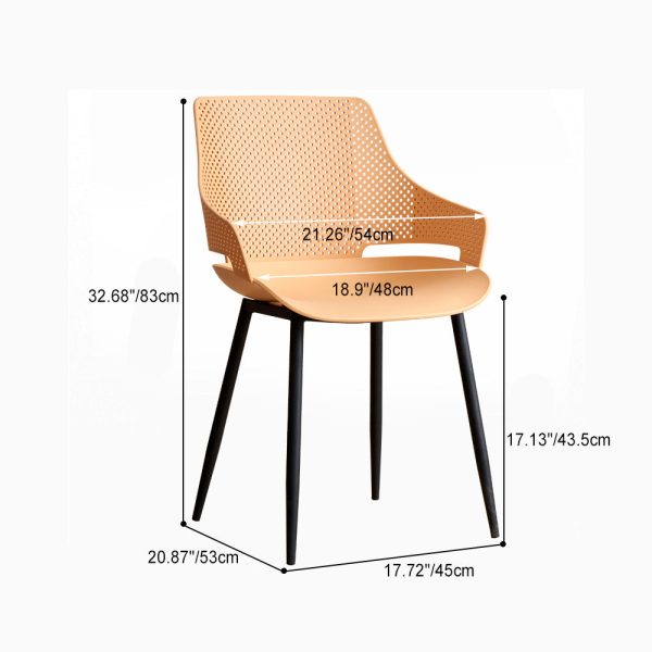 Modern Minimalist Square Hollowed Out Dots Backrest Plastic Iron Dining Chair Armrest For Dining Room - Image 4