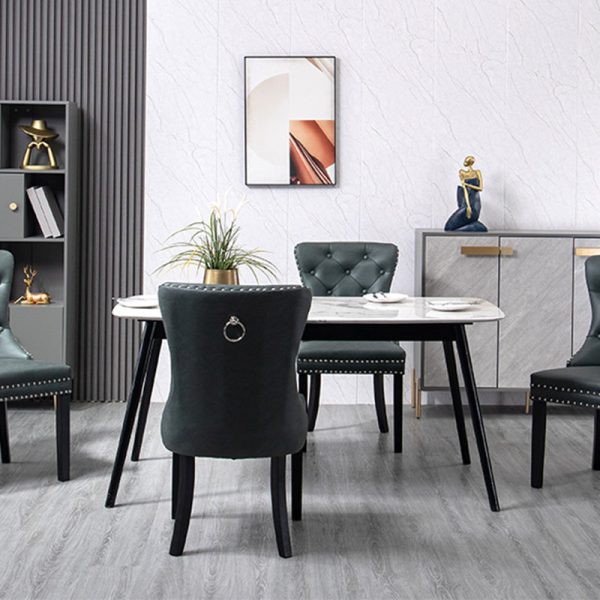 Traditional European Fabric Upholstered Square Dining Chair Tufted Backrest For Dining Room - Image 13
