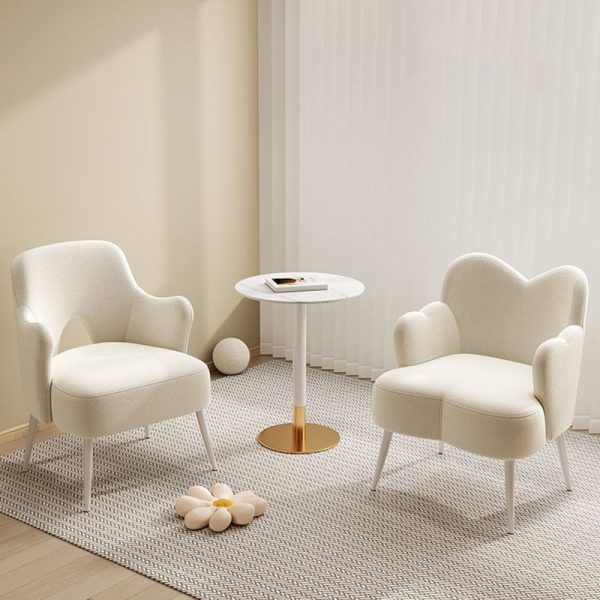 Modern Minimalist Curved Back Solid Wood Sponge Metal Accent Chair Backrest Armrest For Living Room - Image 8