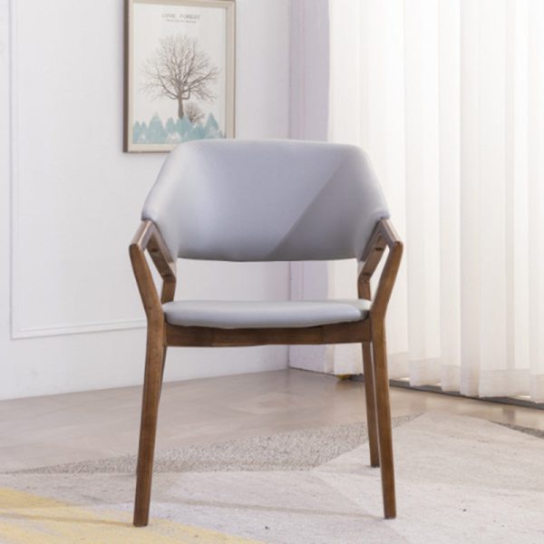 Contemporary Simplicity Square Leather Upholstered Wood Dining Chair Backrest Armrest For Dining Room - Image 14