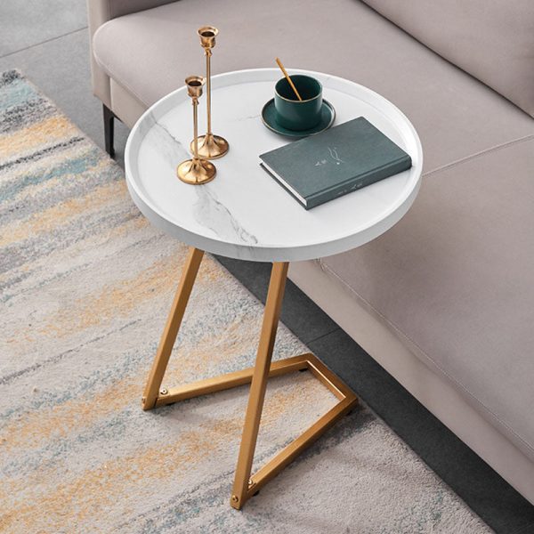 Modern Simplicity Round MDF Iron End Table Movable For Living Room - Image 3