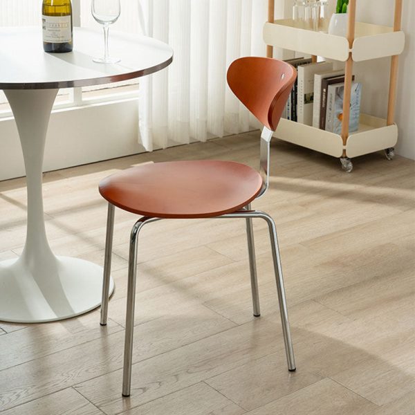 Modern Minimalist Round Wood Iron Dining Chair Four Legs Backrest For Dining Room - Image 2