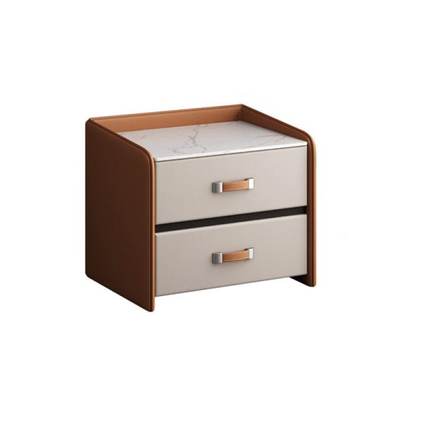 Modern Simplicity Rectangular Slab Saddle Leather Wood Nightstand 2-Drawer For Bedside - Image 15