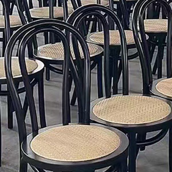 Traditional Vintage Curved Frame Solid Wood Wicker Dining Chair Backrest For Dining Room - Image 11
