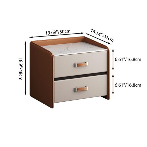 Modern Simplicity Rectangular Slab Saddle Leather Wood Nightstand 2-Drawer For Bedside - Image 5