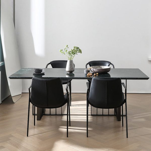 Modern Minimalist Trapezoid Back Saddle Leather Metal Dining Chair Backrest For Dining Room - Image 8