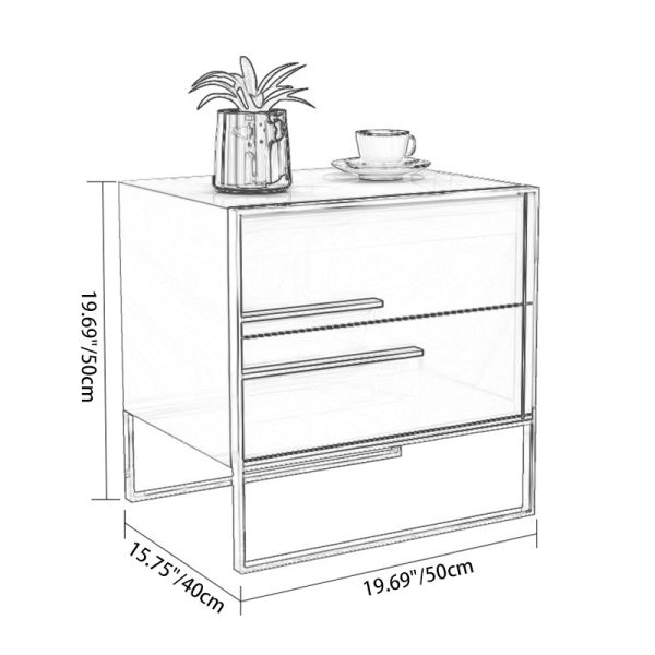 Modern Simplicity Cubic Solid Wood Stainless Steel Frame Nightstand 2-Drawer For Bedroom - Image 4