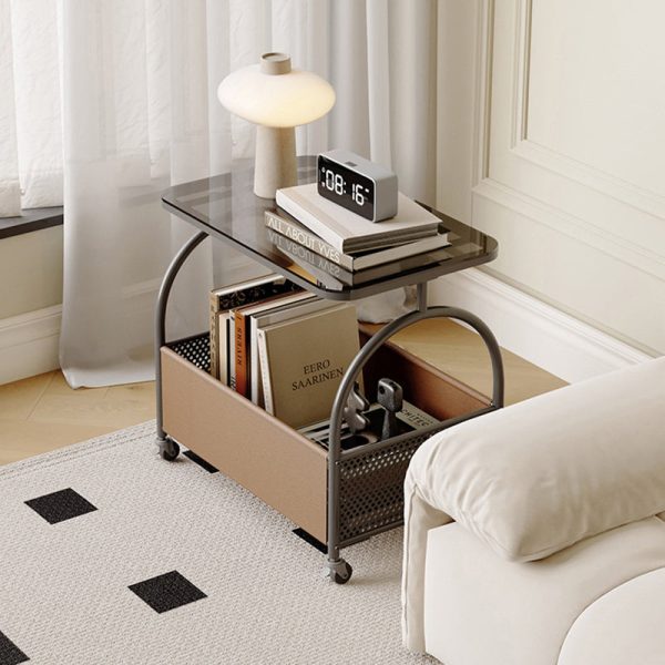 Contemporary Luxury Movable Rectangular Top Tempered Glass End Table 2-Tier For Living Room - Image 12