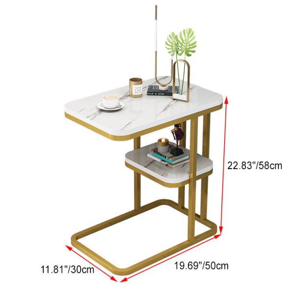 Modern Minimalist Square Metal Artificial Panel End Table For Living Room - Image 5