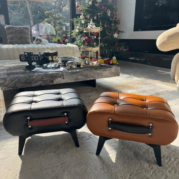 Modern Luxury Square Tufted Faux Leather Upholstered Portable Footstool For Living Room - Image 15