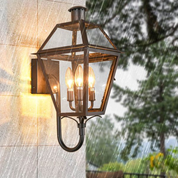 Industrial Waterproof Glass Lantern Iron 3-Light Outdoor Wall Sconce Lamp - Image 2