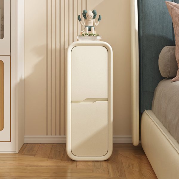 Modern Minimalist Rounded Corner Rectangular Leather Wood Metal Nightstand 2-Drawer For Bedroom - Image 11